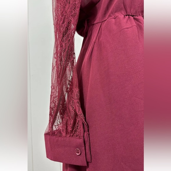 NWT Bloom Chic Women’s Burgundy Red Lace Sleeve Dress V Neck Size 14-16 - Picture 6 of 13
